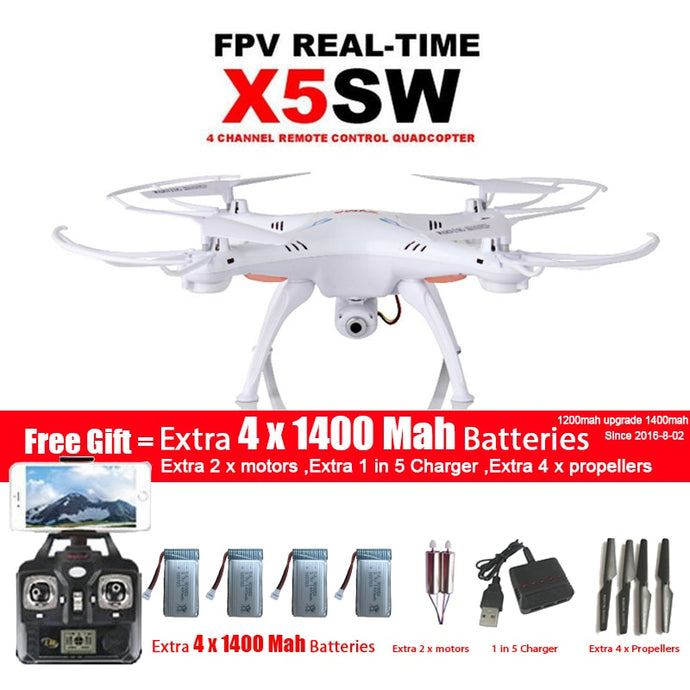 SYMA X5SW/X5SW-1 WIFI Drone Quadcopter With FPV Camera Headless 6-Axis Real Time Video RC Helicopter Quad copter With 5 Battery